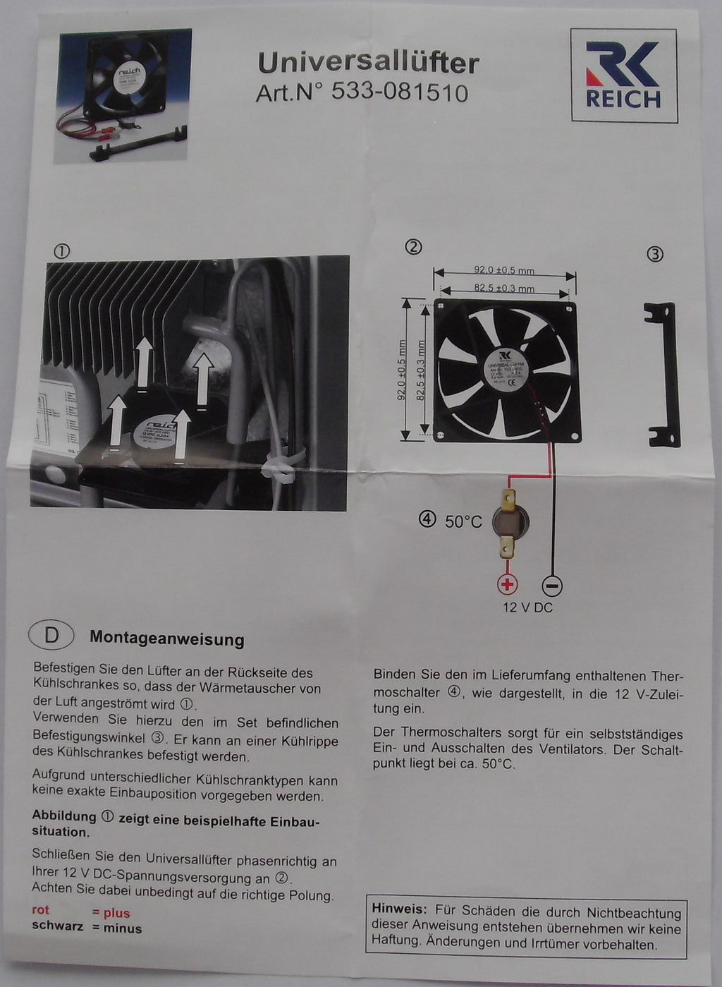 Kühlschrank Lüfter Set 2,6 W Gebläse Ventilator mit Thermostatschalter 50910p NEU
