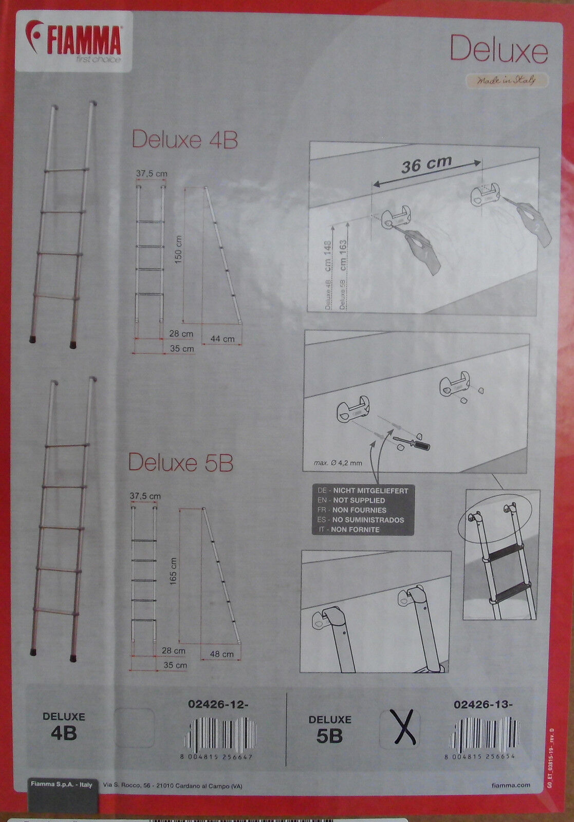 Leiter Alkovenleiter Alu 170cm mit Halter Fiamma Deluxe 5B 5 Stufen 204494Lg NEU